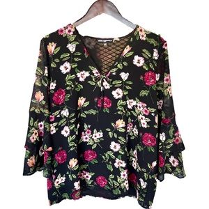 Karl Lagerfeld Blouse. large Black And White Floral.